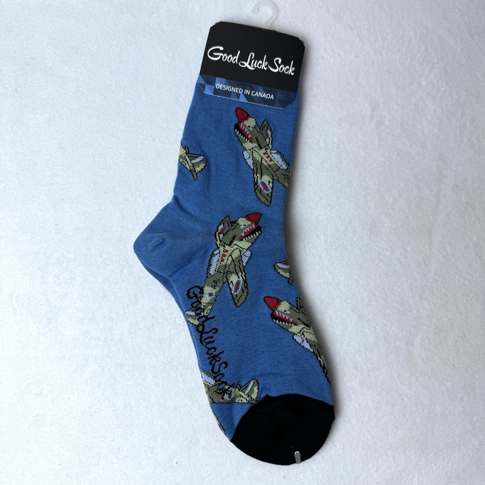New Good Luck Fighter‎ Jet Socks Adult Shoe Size 5-9 Airplanes Crew Blue